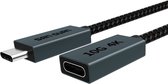 NÖRDIC USBC-N1163 USB-C verlengkabel - USB3.2 Gen2 - Thunderbolt3 - 10Gbps - 100W - Gevlochten Nylonkabel - 20cm - Zwart