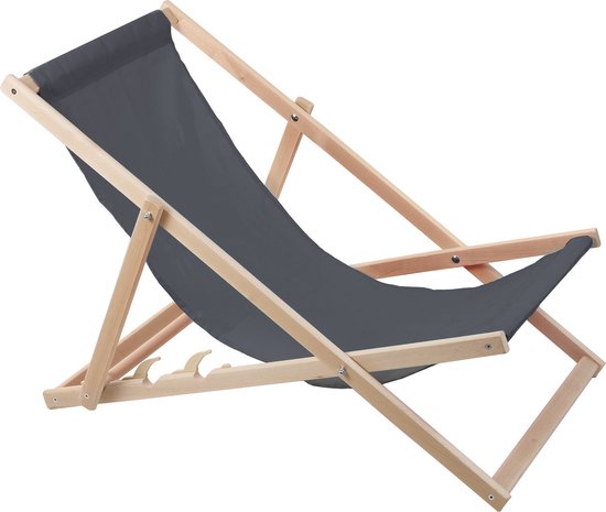 Ligstoel - strandstoel - Comfortabele houten ligstoel in grijs ideaal voor het strand, balkon, terras — afbeelding 3