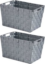 Set van 2x stuks kast/badkamer opbergmandjes zilvergrijs 35 x 25 x 20 cm - Kastmandjes/lade vakverdelers - Gevlochten stof met frame