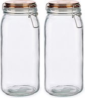 Set de 2x bocaux / bocaux de stockage de cuisine de luxe en verre 2100 ml - Bocaux de Bidons alimentaires hermétiques couvercle à valve cuivre - 11 x 25 cm