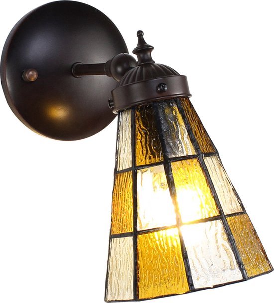 LumiLamp Wandlamp Tiffany 17*12*23 cm E14/max 1*40W Geel Glas, Metaal Muurlamp Sfeerlamp Tiffany Lamp
