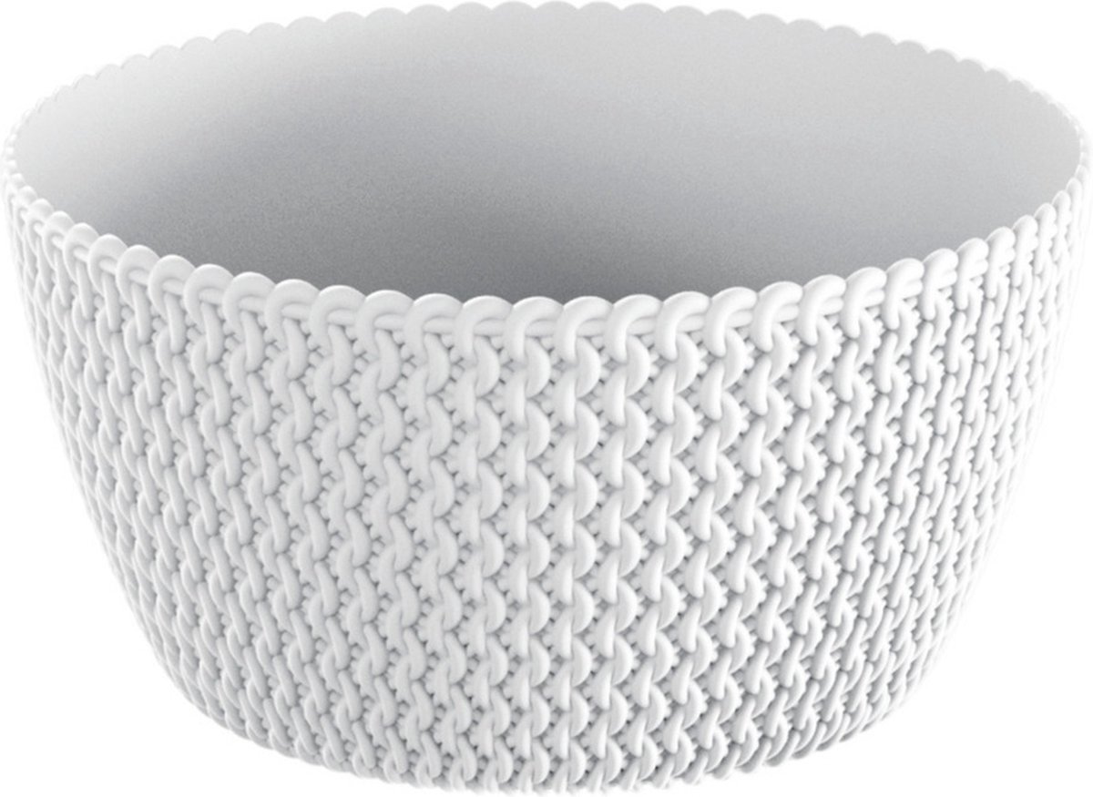 Plantenpot/bloempot tafelstuk - kunststof - D24 x H12 cm - parel wit - voor binnen/buiten