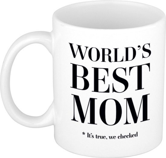 Worlds best mom cadeau koffiemok / theebeker - 330 ml - wit - Cadeau mok / Moederdag