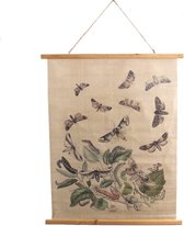 Wandkleed 80*2*100 cm Beige Hout, Textiel Rechthoek Vlinders Wanddoek Wandhanger Wandkaart
