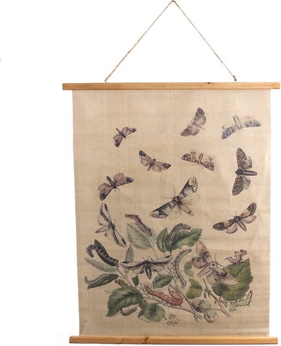 Wandkleed 80*2*100 cm Beige Hout, Textiel Rechthoek Vlinders Wanddoek Wandhanger Wandkaart