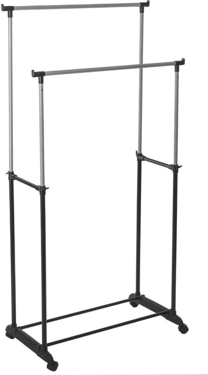 5Five Kledingrek met dubbele stangen - kunststof/metaal - zwart - 80 x 34 x 160 cm