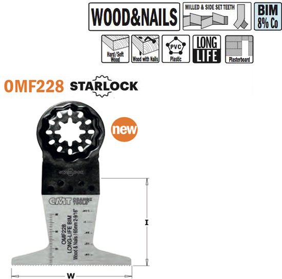 CMT - Lame de scie multi-outils pour bois avec clous, 65mm - Lame de scie - Matériau - Scies - Bois - 5 pièce(s)