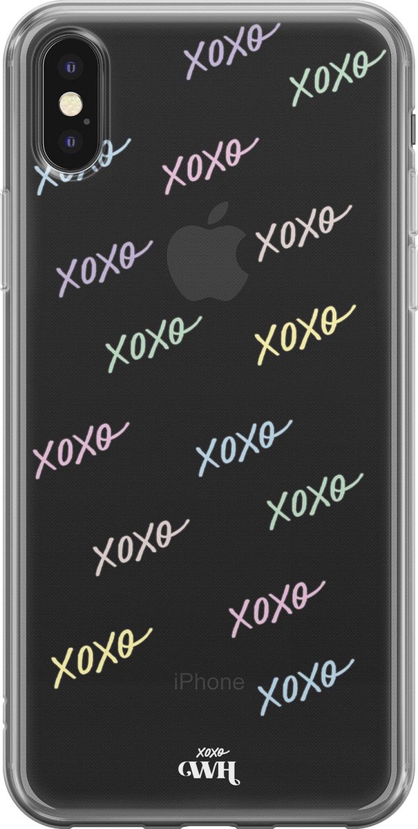 XoXo Colors - iPhone Transparant case - Transparant hoesje geschikt voor iPhone Xs Max - Doorzichtig shockproof case met opdruk xoxo - Siliconen hoesje