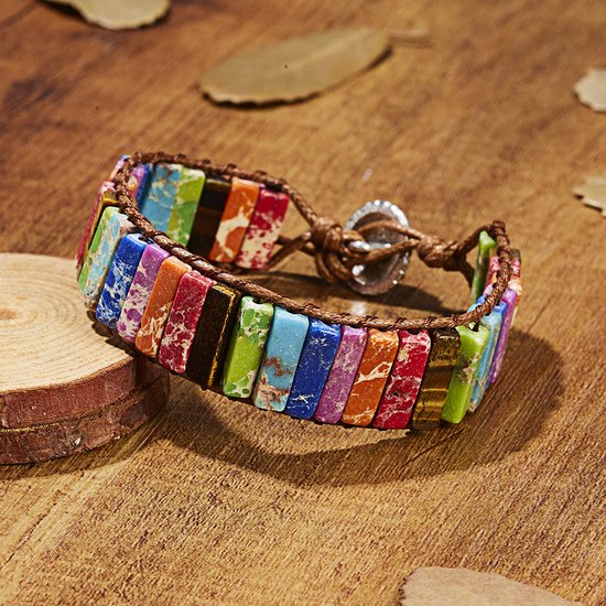 DW4Trading Chakra Armband 4 - Multicolor Natuursteen Regenboog - Imitatie Leer - Smal van DW — afbeelding 5