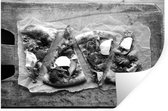 Muurstickers - Sticker Folie - Vier pizza punten op bakpapier - zwart wit - 120x80 cm - Plakfolie - Muurstickers Kinderkamer - Zelfklevend Behang - Zelfklevend behangpapier - Stickerfolie