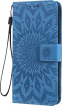 Mobigear Wallet Bookcase Sunflower Embossed Blue Apple iPhone 11
