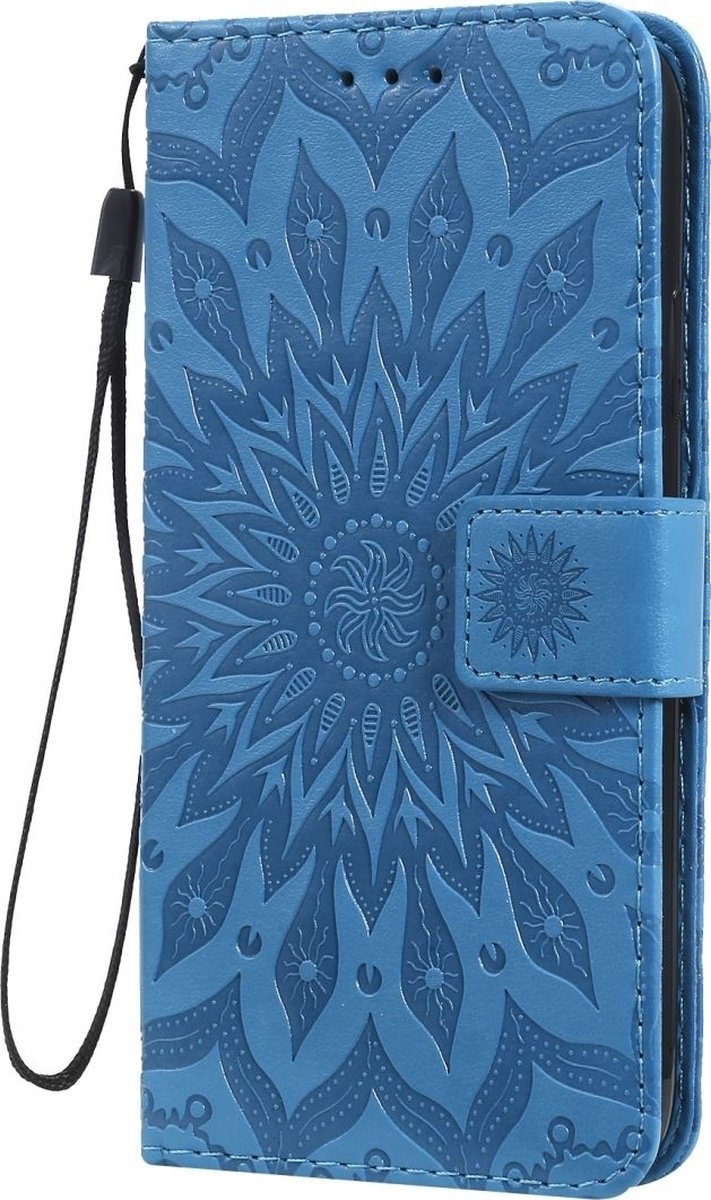 Mobigear Telefoonhoesje geschikt voor Apple iPhone 11 Hoesje | Mobigear Sunflower Bookcase Portemonnee | Pasjeshouder voor 2 Pasjes | Telefoonhoesje voor Pinpas / OV Kaart / Rijbewijs - Blauw
