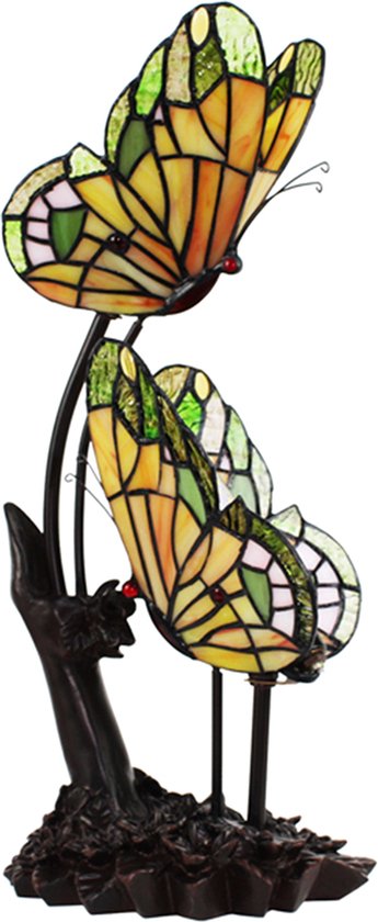 LumiLamp Tiffany Tafellamp Vlinder 24x17x47 cm Geel Glas Tiffany Bureaulamp