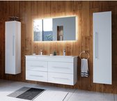 Badkamermeubelset wit hoogglans incl. LED spiegel met touchfunctie en keramische wastafel