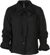 Dames blouse lm kraag met strik - zwart | Maat 2XL