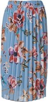 Dames plisse rok elastische tailleband - bloemenprint - kort  - pastel blauw | Maat S-M