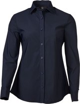 Dames blouse lange mouwen travelstof met klassieke kraag - marine | Maat 2XL