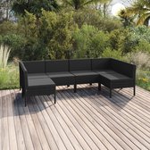 6-delige Loungeset met kussens poly rattan zwart