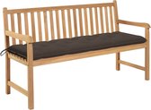 vidaXL Tuinbank met taupe kussen 150 cm massief teakhout