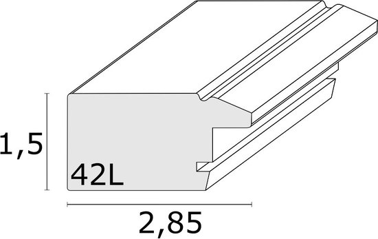 Technische tekening van een grijze fotolijstprofiel met afmetingen.
