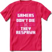 Gamers don't die pixel T-shirt | Neon Roze | Gaming kleding | Grappig game verjaardag cadeau shirt Heren – Dames – Unisex | - Roze - S