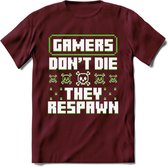 Gamers don't die pixel T-shirt | Groen | Gaming kleding | Grappig game verjaardag cadeau shirt Heren – Dames – Unisex | - Burgundy - XL