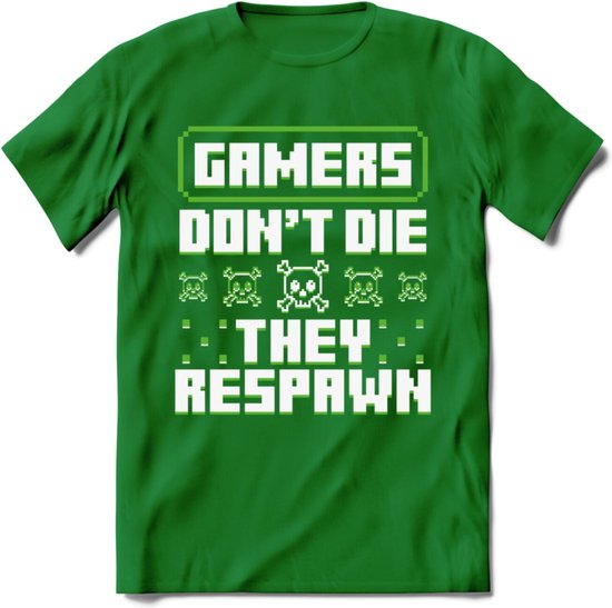 Gamers don't die pixel T-shirt | Groen | Gaming kleding | Grappig game verjaardag cadeau shirt Heren – Dames – Unisex | - Donker Groen - L