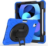 Case2go - Tablet Hoes geschikt voor iPad Air 10.9 (2022) - Hand Strap Armor Case - met handvat en standaard - Blauw