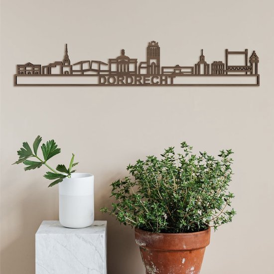 Skyline Dordrecht (mini) Notenhout Wanddecoratie Voor Aan De Muur Met Tekst City Shapes