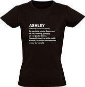 Ashley | Dames T-shirt | Zwart | Naam | Namen | Meisjesnaam | Woordenboek | Encyclopedie | Verjaardag | Grappig | Cadeau