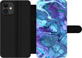 Bookcase Geschikt voor iPhone 12 Pro Max telefoonhoesje - Kunst - Golf - Blauw - Psychedelisch - Met vakjes - Wallet case met magneetsluiting