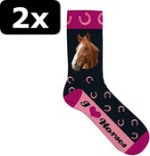 2x - SOKKEN PAARD ZWART/ROZE 37-42