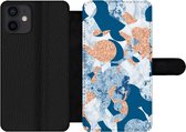 Bookcase Geschikt voor iPhone 12 telefoonhoesje - Marmer print - Geometrische vormen - Glitters - Met vakjes - Wallet case met magneetsluiting