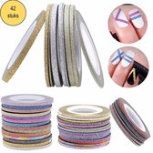 Striping tape - 42-delig - Decoratie sticker  - Nagels - Rolls Multicolor - Gemengde Kleuren - Rolls Striping Tape - Line Nail Art - Decoratie Sticker- Nagel sticker - Nail art - Professionee