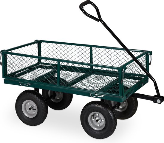Relaxdays bolderkar met luchtbanden - tuinwagen tot 200 kg - transportkar staal - camping