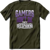 Gamers don't die T-shirt | Paars | Gaming kleding | Grappig game verjaardag cadeau shirt Heren – Dames – Unisex | - Leger Groen - L