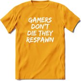 Gamers don't die T-shirt | Gaming kleding | Grappig game verjaardag cadeau shirt Heren – Dames – Unisex | - Geel - M