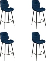 Bronx71® Velvet barkruk Toby donkerblauw 71 cm - Barkrukken set van 4