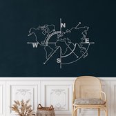 Wanddecoratie |Wereldkaart Leeg / World Map Empty| Metal - Wall Art | Muurdecoratie | Woonkamer |Zilver| 140x104cm