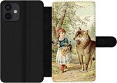 Bookcase Geschikt voor iPhone 12 Mini telefoonhoesje - Wolf - Roodkapje - Bos - Met vakjes - Wallet case met magneetsluiting
