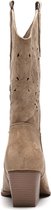 SmileFavorites® Dames Cowboylaarzen met Hak - Suedine - Taupe Khaki - Maat 37