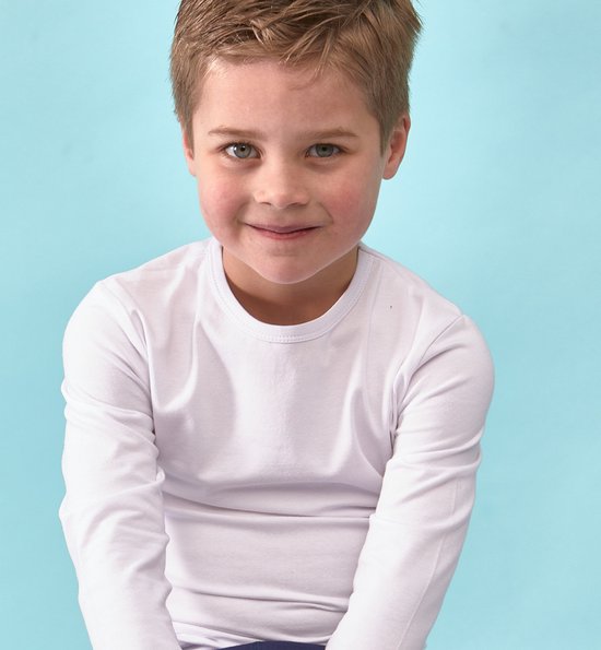 Little Label T-shirt Garçons Wit - Manches Longues - 2 Pièces - Maillot Basic - Taille 92 - Katoen BIO doux