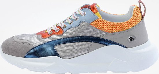 KUNOKA IZZI plateau sneaker grey and yellow - Sneakers Dames - maat 41 - Grijs Blauw Oranje