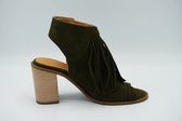 Baboos - 3093.01 Groene hakschoen met franje- dames- sandalette maat 41