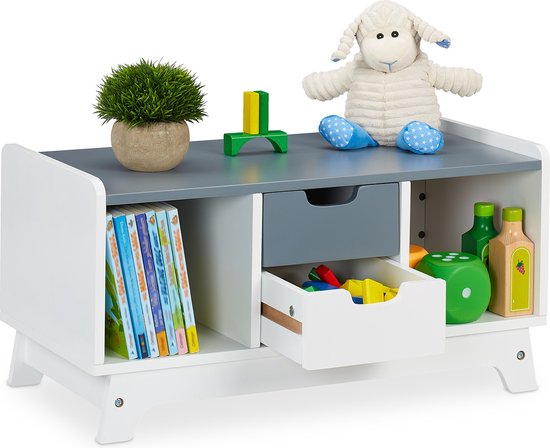Armoire à speelgoed pour enfants Relaxdays - armoire de rangement chambre d'enfant - armoire à jouets basse 4 compartiments