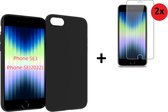 Geschikt voor iPhone SE 2022 Hoesje - SE 2022 Screenprotector - Siliconen - SE 2022 Hoes Zwart Case + 2x Tempered Glass