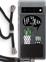 Case Company® - Google Pixel 6 Pro hoesje met Koord - Hey you cactus - Telefoonhoesje met Zwart Koord - Bescherming aan alle Kanten en Over de Schermrand