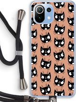 Case Company® - Xiaomi Mi 11 Lite hoesje met Koord - Kat - Telefoonhoesje met Zwart Koord - Bescherming aan alle Kanten en Over de Schermrand