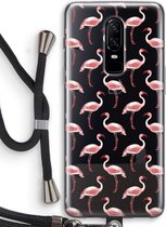 Case Company® - OnePlus 6 hoesje met Koord - Flamingo - Telefoonhoesje met Zwart Koord - Bescherming aan alle Kanten en Over de Schermrand