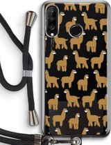 Case Company® - Huawei P30 Lite hoesje met Koord - Alpacas - Telefoonhoesje met Zwart Koord - Bescherming aan alle Kanten en Over de Schermrand